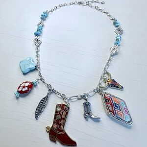 Western themed charm necklace with cloisonné #58